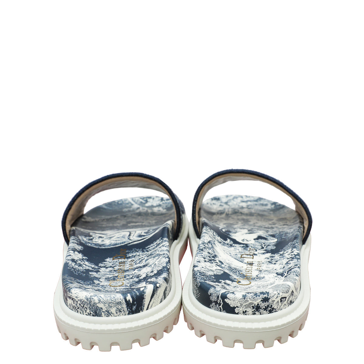Christian Dior Navy Blue Dway Toile De Jouy Embroidered Flat Slide Sandals 36