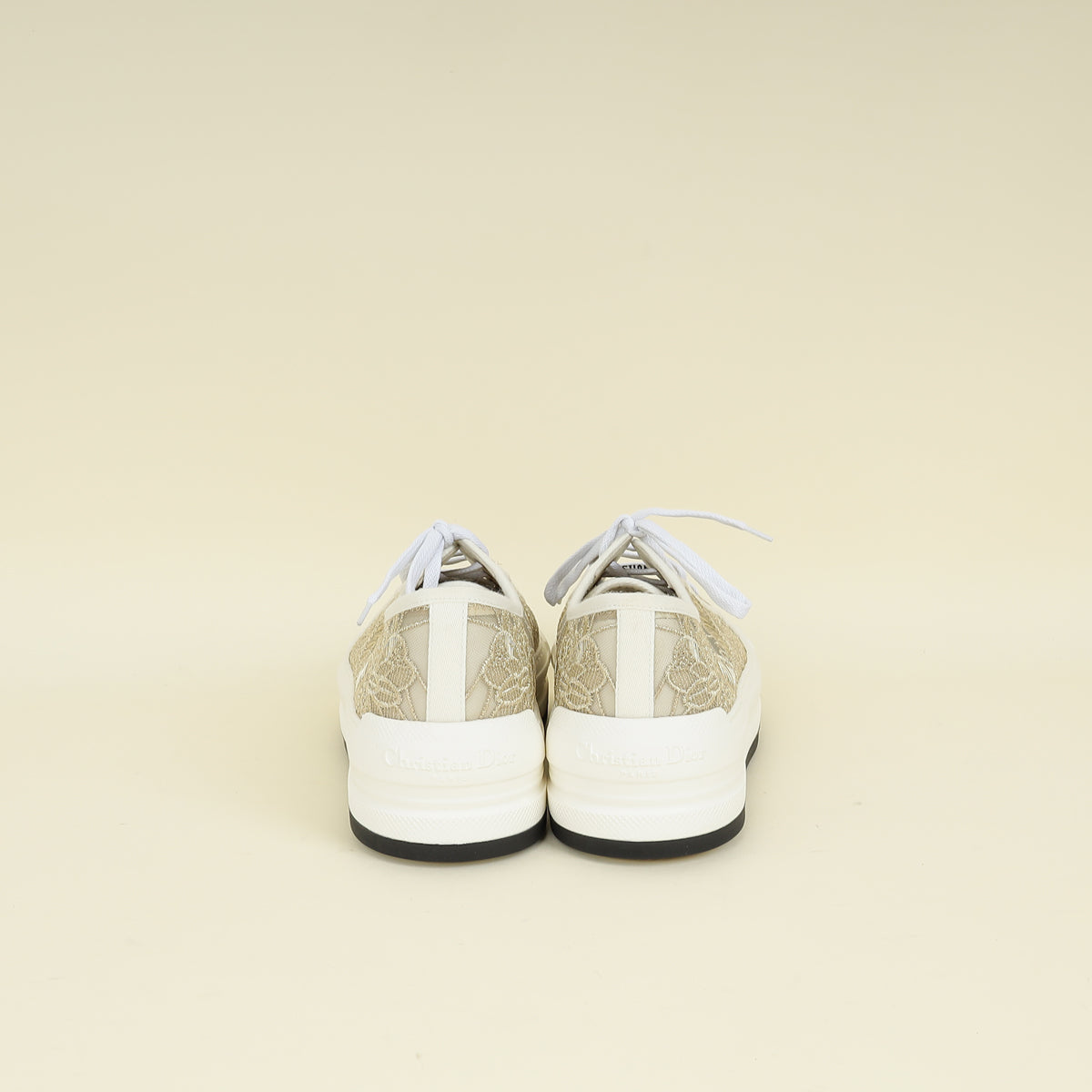 Christian Dior Gold Walk'n'Dior Lace Embroidery With Macramé Effect Sneaker 40.5