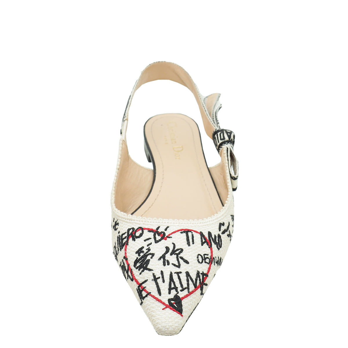 Christian Dior White Multicolor J'adior Technical Fabric Dioramour Graffiti Slingback Flats 35.5