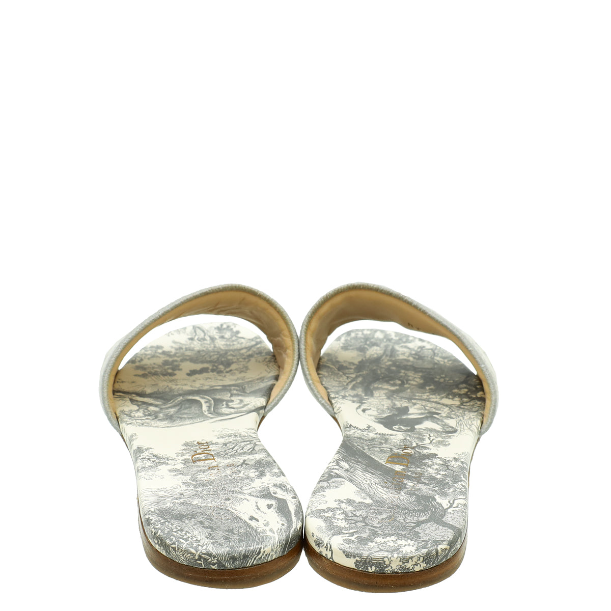 Christian Dior Light Grey Dway Toile De Jouy Flat Mules 35