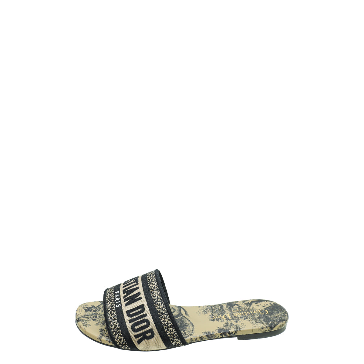 Christian Dior Bicolor Dway Toile De Jouy Embroidered Flat Sandal 36