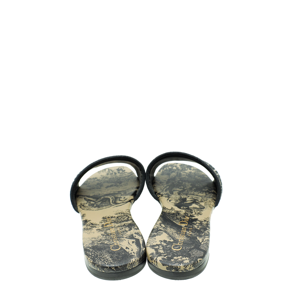 Christian Dior Bicolor Dway Toile De Jouy Embroidered Flat Sandal 36