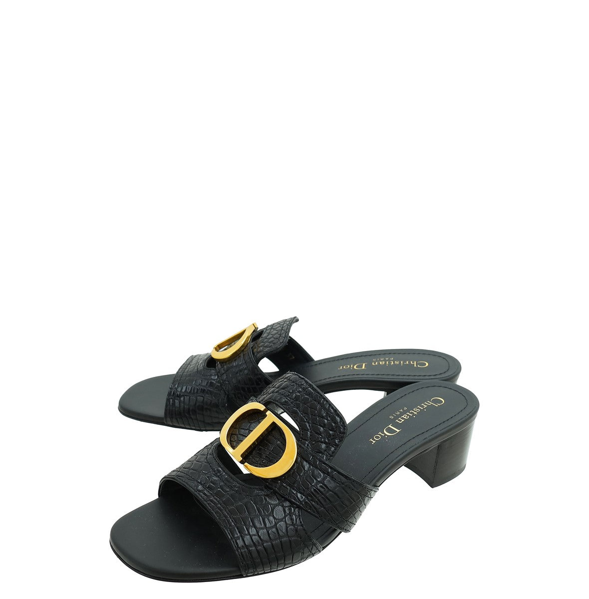 Christian Dior Black Croco Embossed 30 Montaigne Mules 37