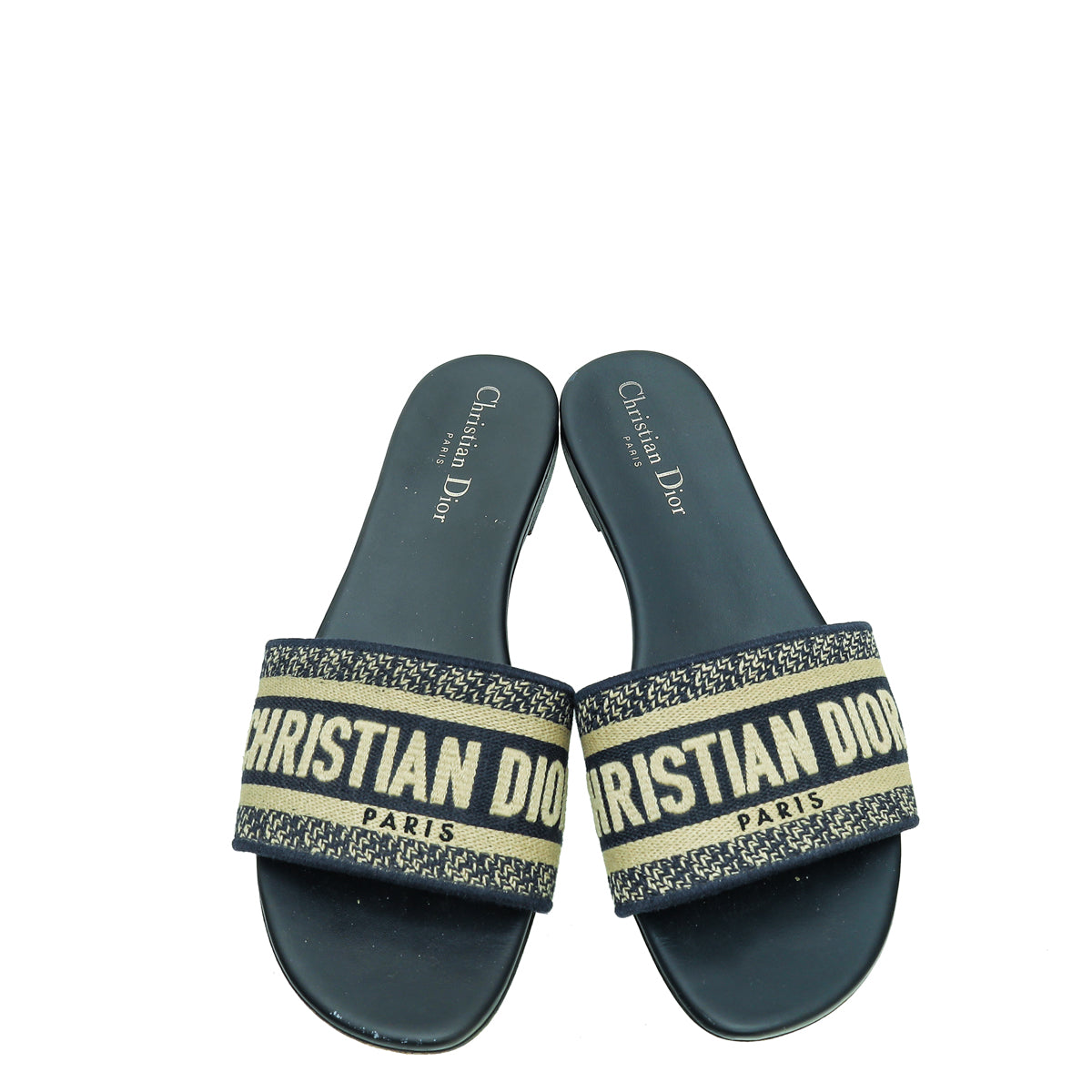 Christian Dior Navy Blue Dway Embroidered Flat Sandal 38.5