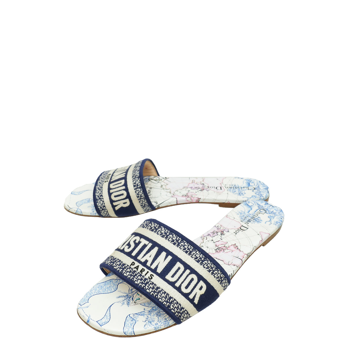 Christian Dior Navy Blue Around The World Embroidered Dway Slides 41