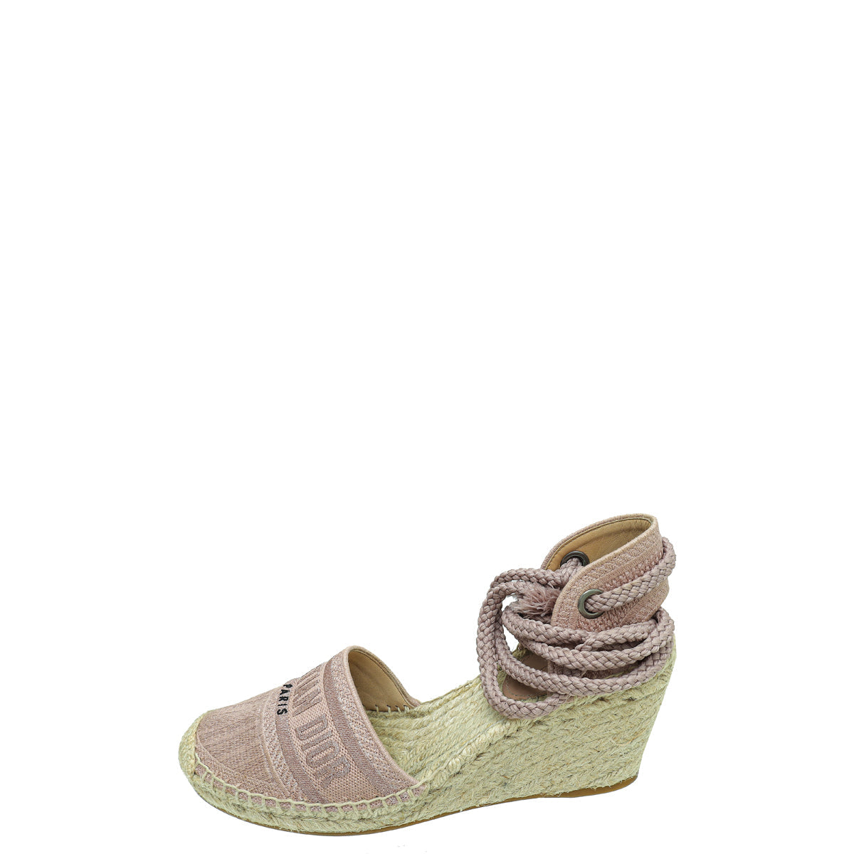 Christian Dior Rose De Vents Embroidered Granville Ankle Tie Espadrille Wedge 39