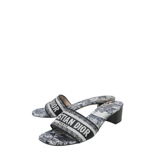Christian Dior Navy Blue Dway Toile De Jouy Embroidered Mules 39