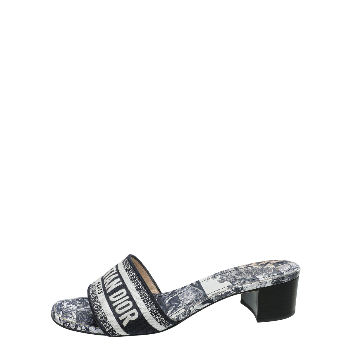 Christian Dior Navy Blue Dway Toile De Jouy Embroidered Mules 39