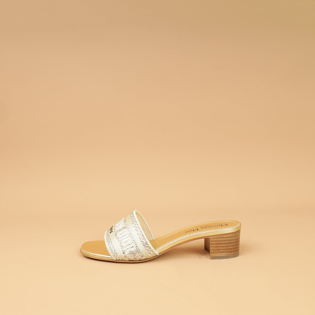 Christian Dior Metallic Gold Strass Dway Heeled Slide Sandals 37.5