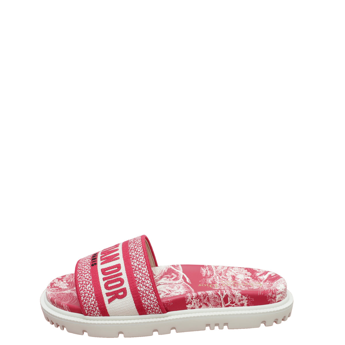 Christian Dior Red Dway Toile De Jouy Embroidered Flat Slide Sandals 36.5