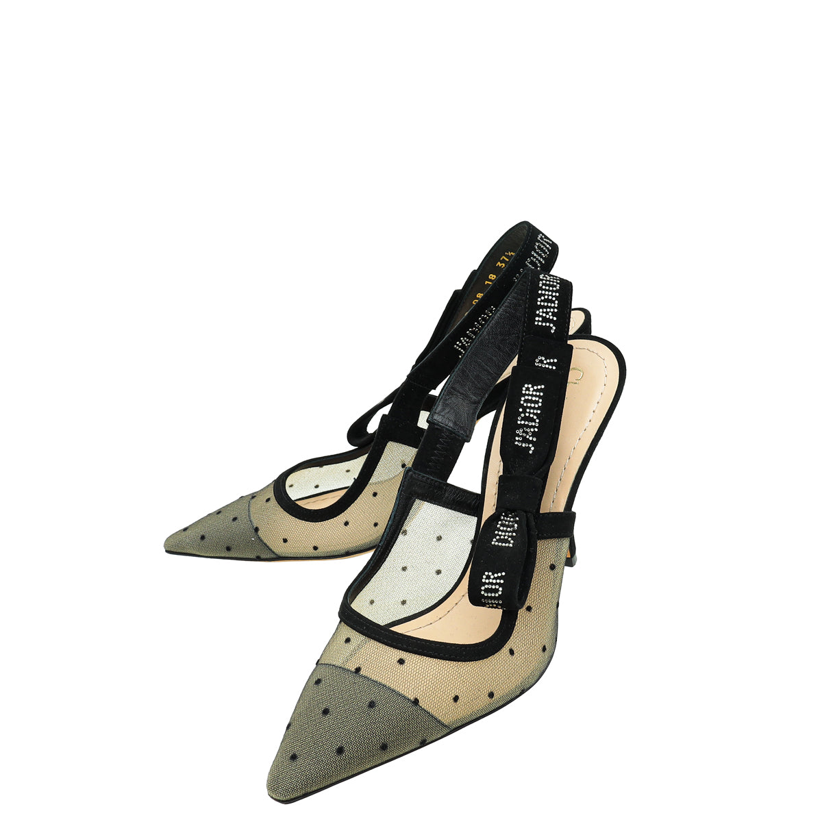 Christian Dior Black J'adior Mesh Dot Slingback Pump 37.5