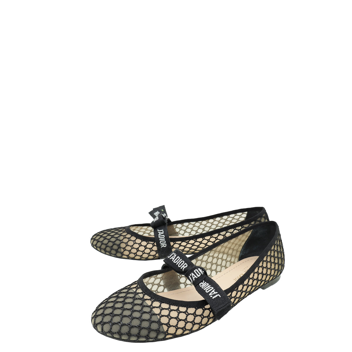 Christian Dior Black Miss J'adior Fishnet Mesh Flat Ballerina 39