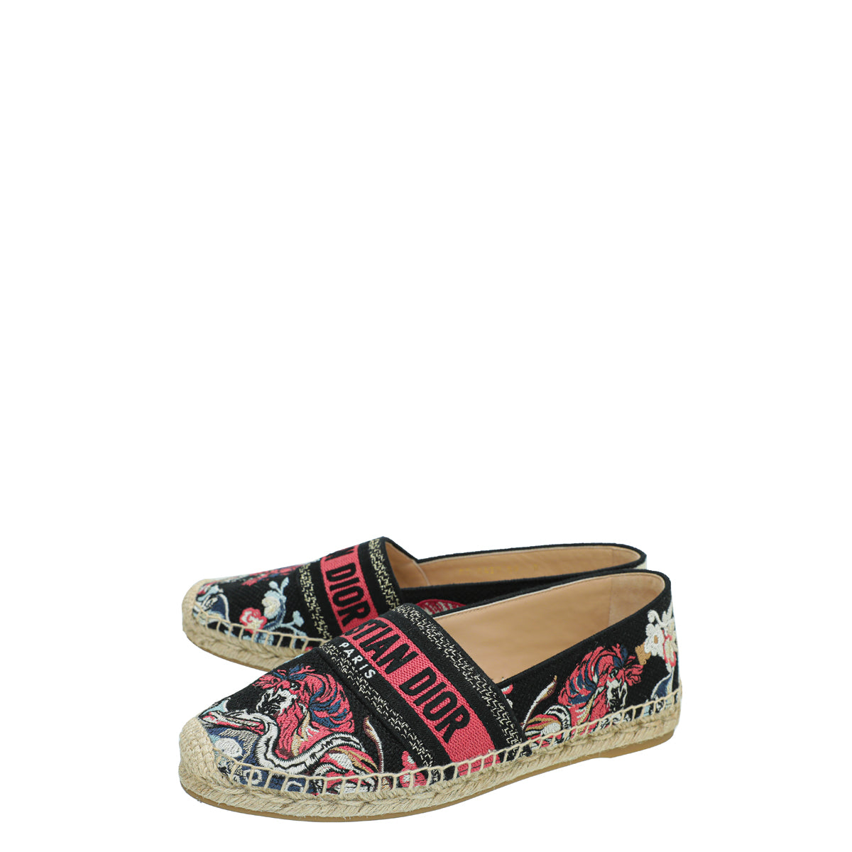 Christian Dior Black Multicolor Mille Fleurs Embroidered Granville Espadrille 39