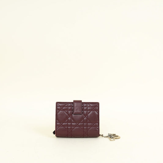 Christian Dior Burgundy Lady Dior Cannage Compact Eden Wallet