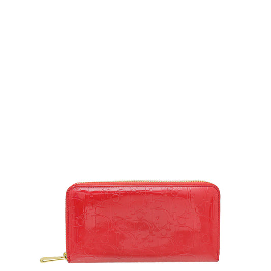 Christian Dior Red Lady dior Zip Around Wallet