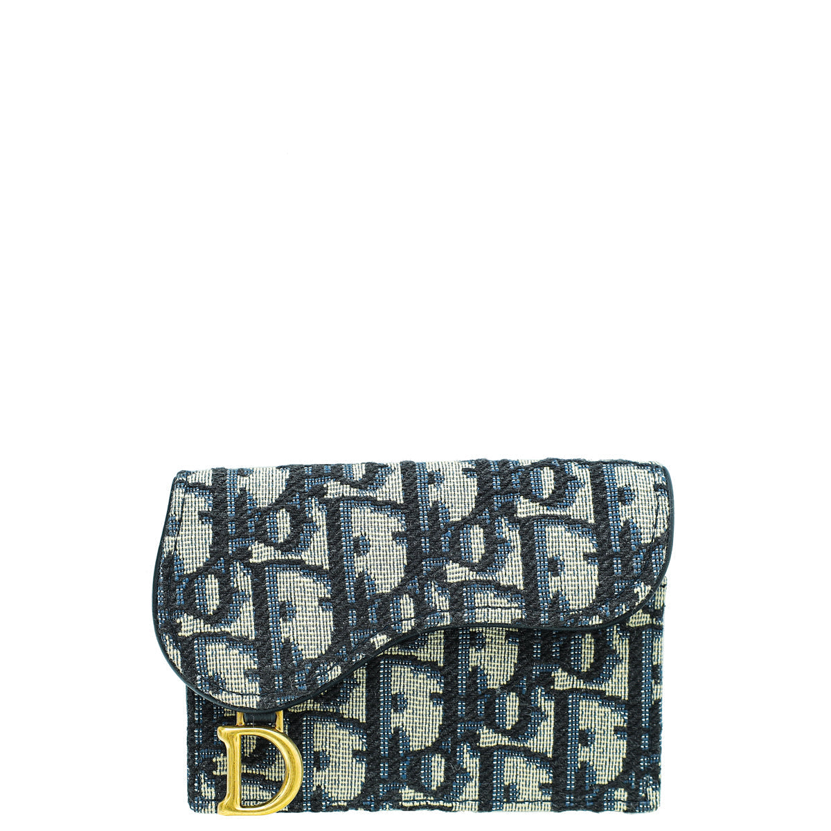 Christian Dior Blue Oblique Saddle Flap Card Holder