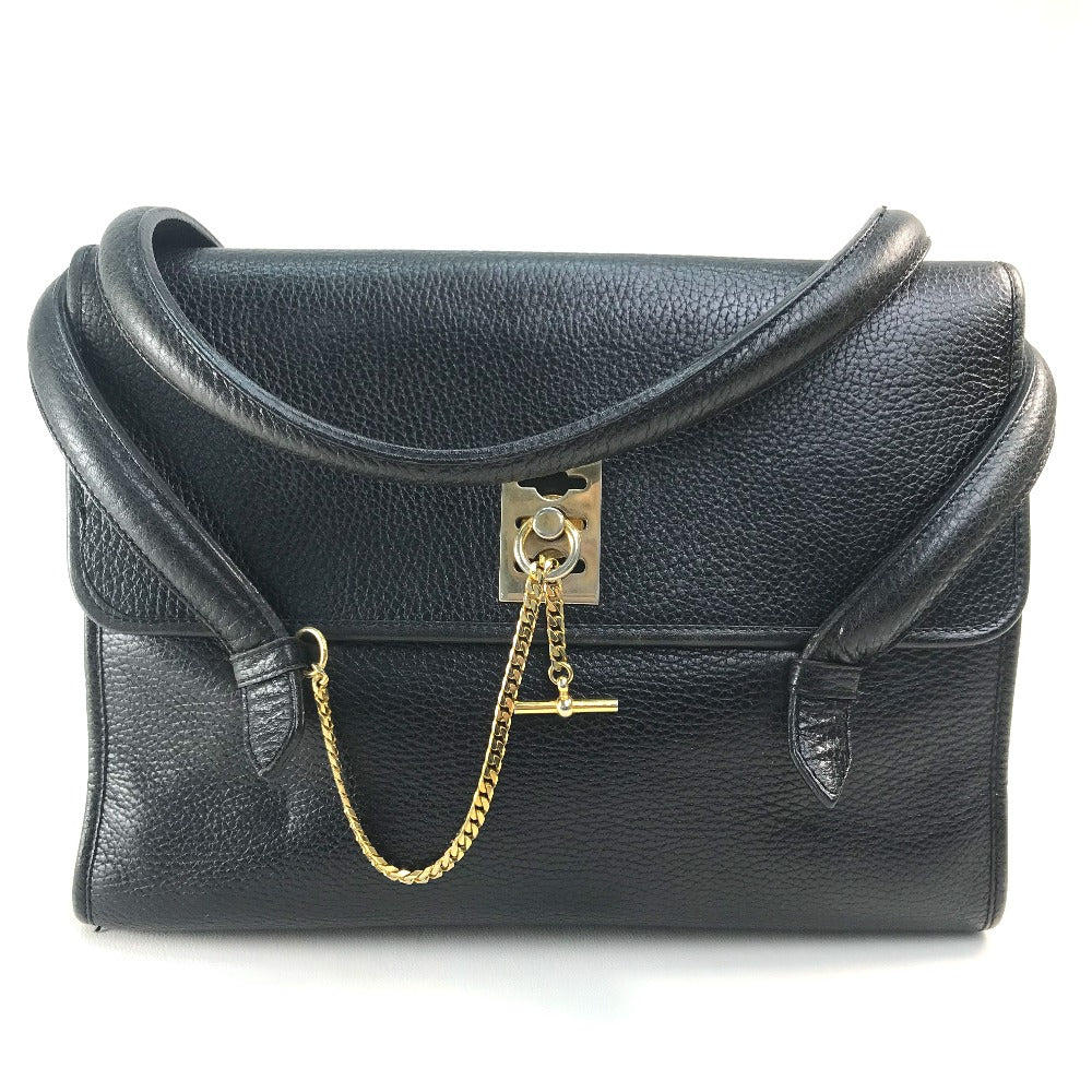CELINE Handbag leather Black x Gold Metal   Chain lock Women