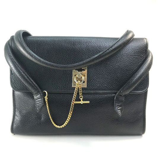CELINE Handbag leather Black x Gold Metal   Chain lock Women