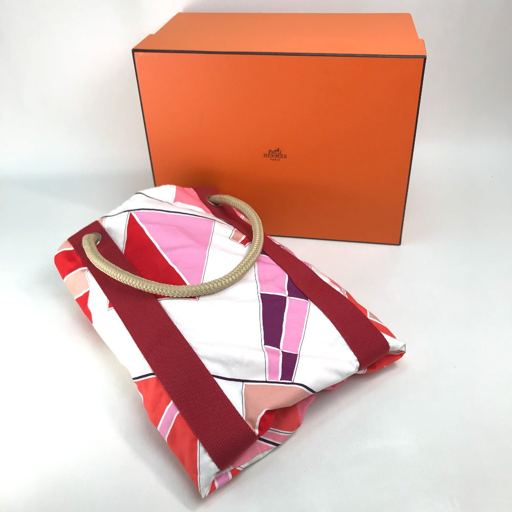 HERMES Tote Bag cotton Pink x Red type Beach bag Cabas Drapeaux au vent Women  d