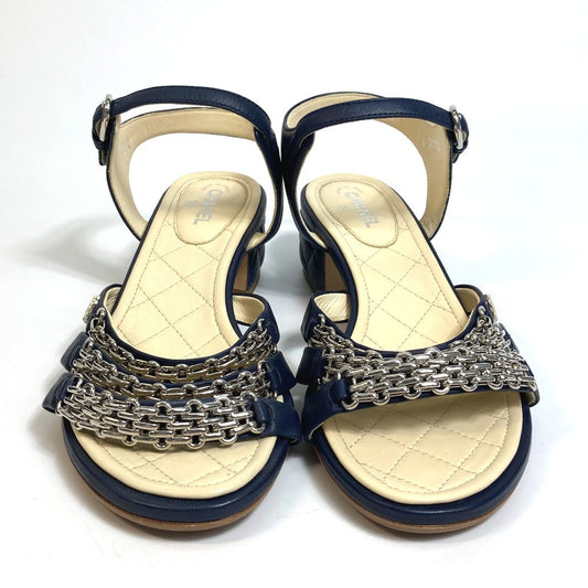 CHANEL Sandals G31704 lambskin Navy CC COCO Mark Shoes Matrasse 36 1/2C