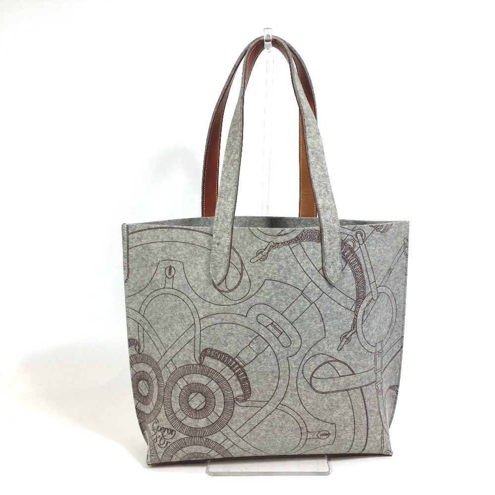 HERMES Tote Bag Felt, Leather gray Shoulder Bag Shoulder Bag Tote Bag Women  d