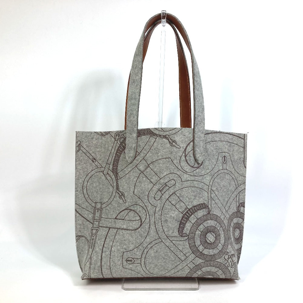 HERMES Tote Bag Felt, Leather gray Shoulder Bag Shoulder Bag Tote Bag Women  d