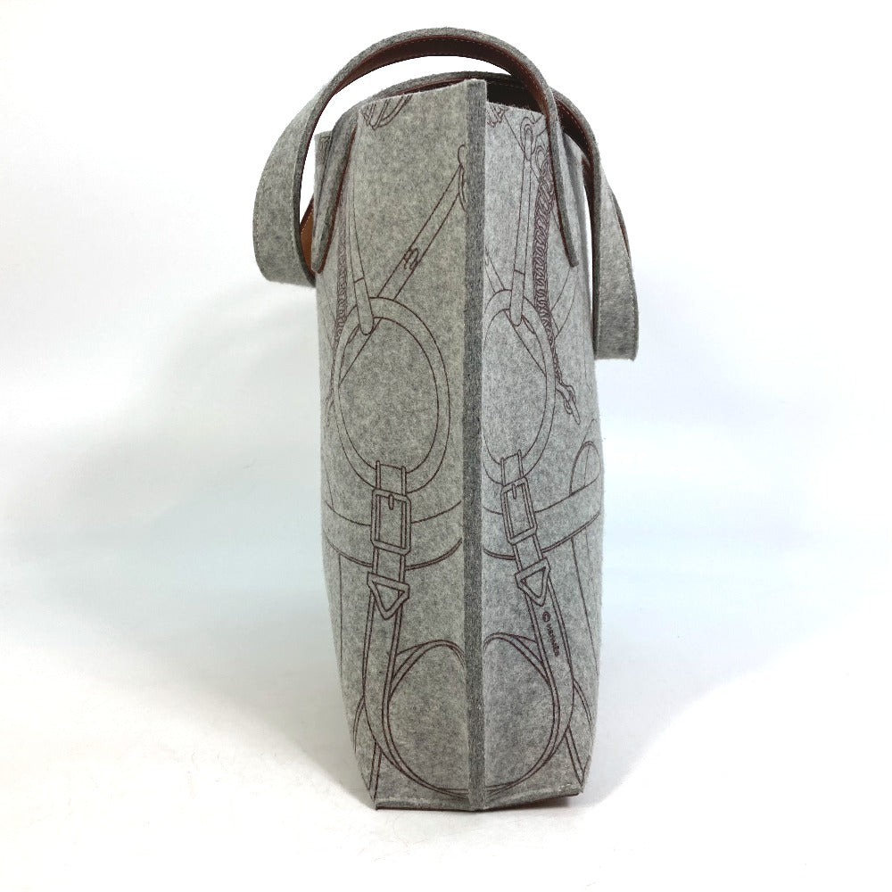 HERMES Tote Bag Felt, Leather gray Shoulder Bag Shoulder Bag Tote Bag Women  d