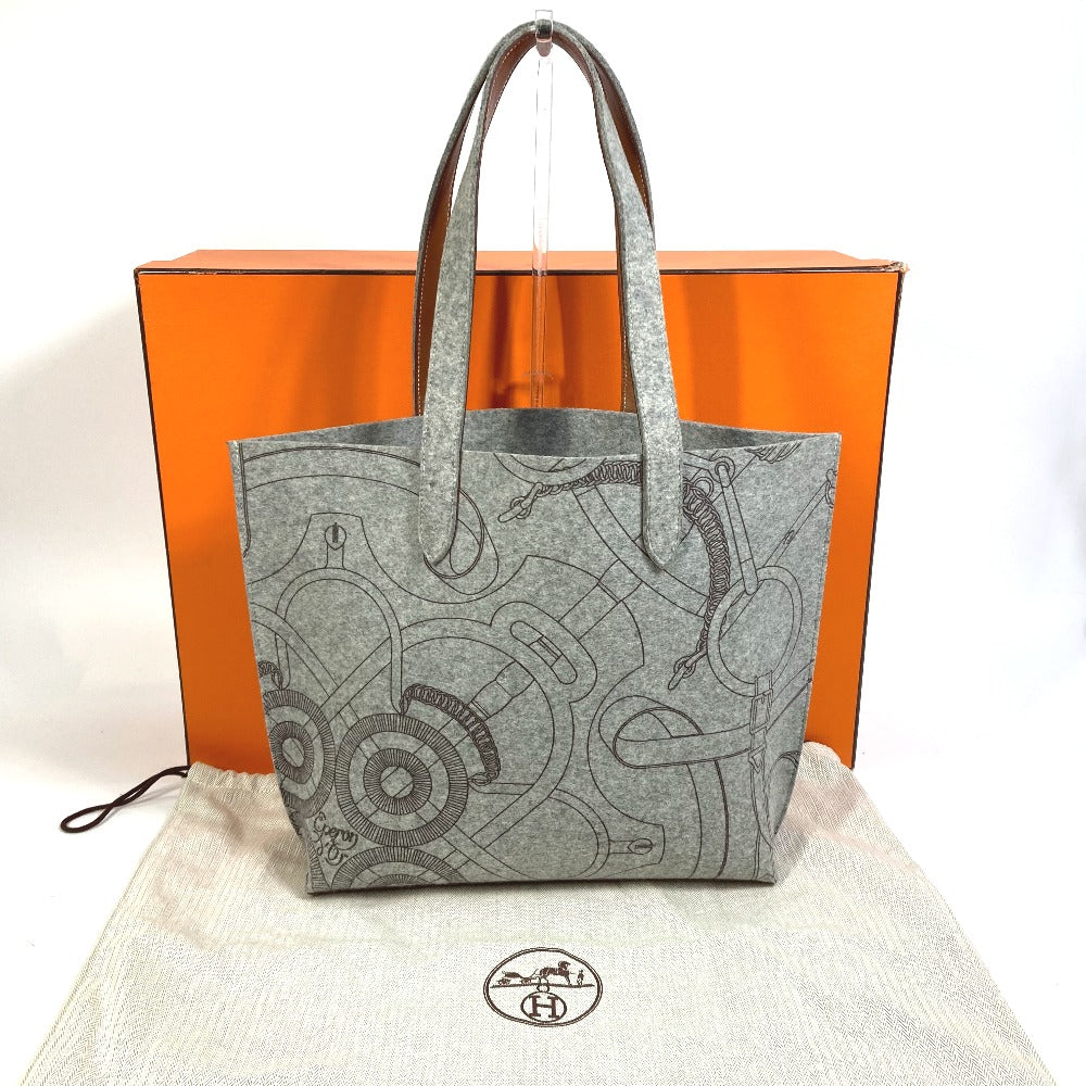 HERMES Tote Bag Felt, Leather gray Shoulder Bag Shoulder Bag Tote Bag Women  d