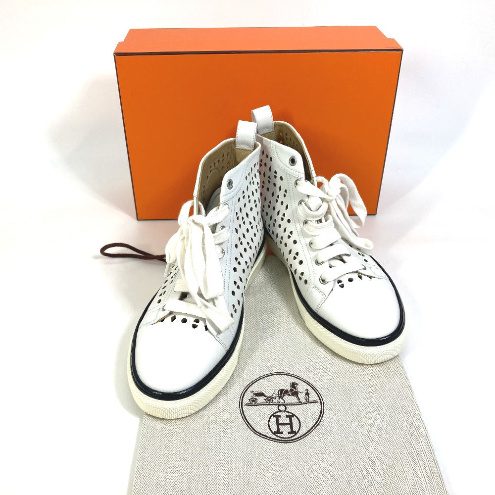 HERMES sneakers leather white punching High cut Women 37  d