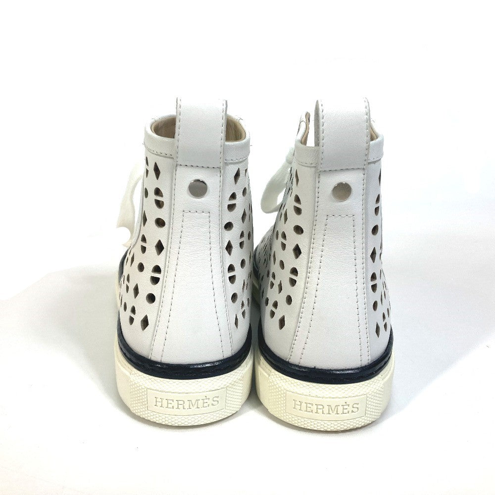 HERMES sneakers leather white punching High cut Women 37  d