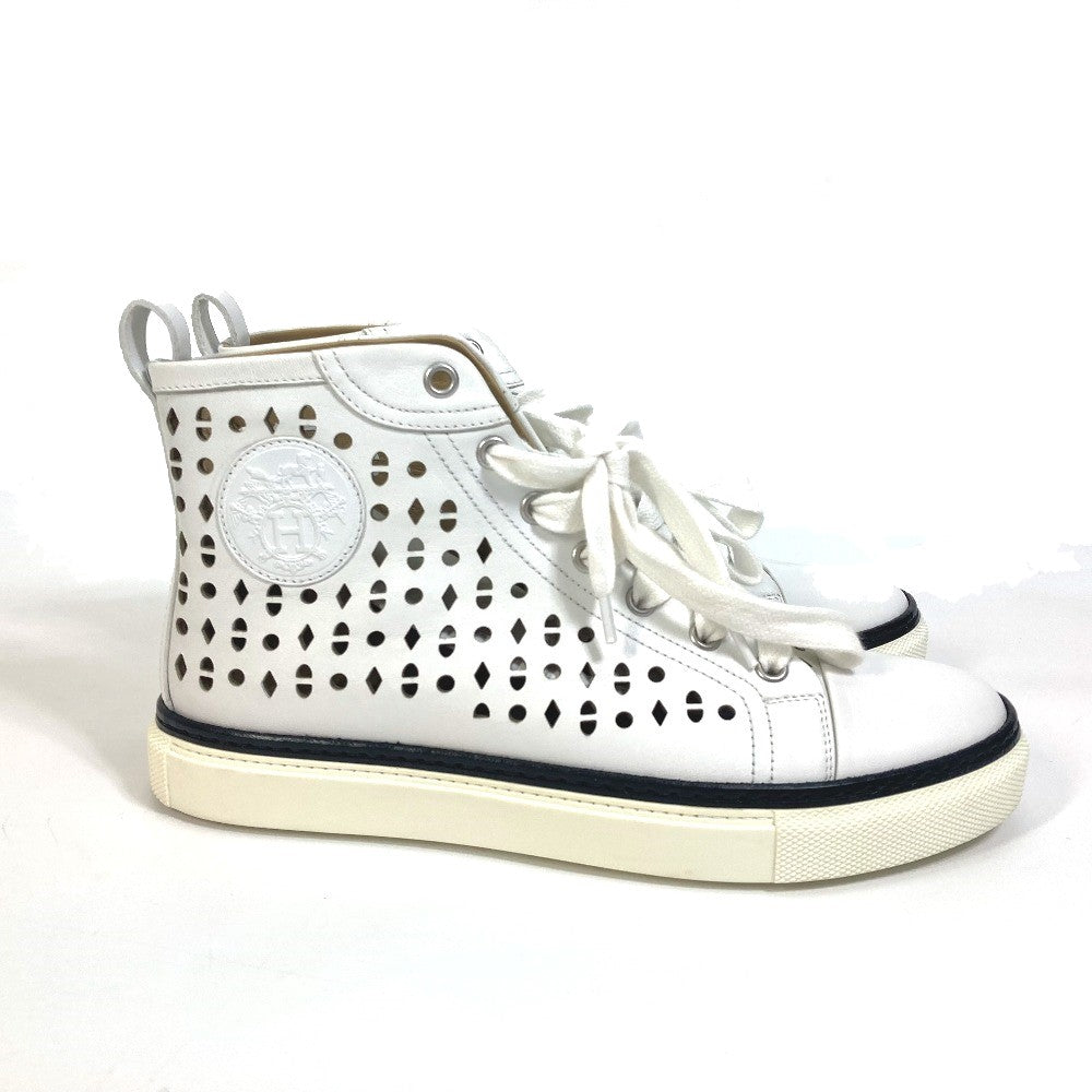 HERMES sneakers leather white punching High cut Women 37  d