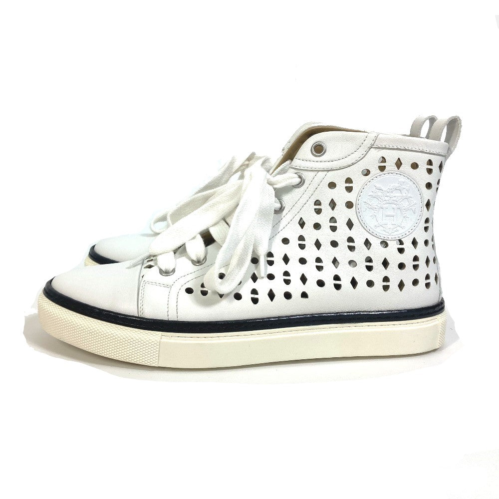 HERMES sneakers leather white punching High cut Women 37  d