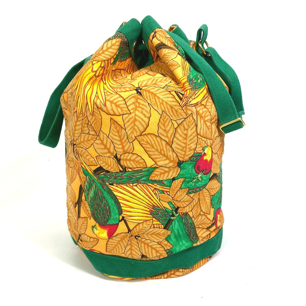 HERMES Shoulder Bag cotton Orange one belt Flower Parrot Bird Pattern Purse Women  d