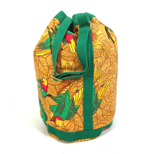 HERMES Shoulder Bag cotton Orange one belt Flower Parrot Bird Pattern Purse Women  d