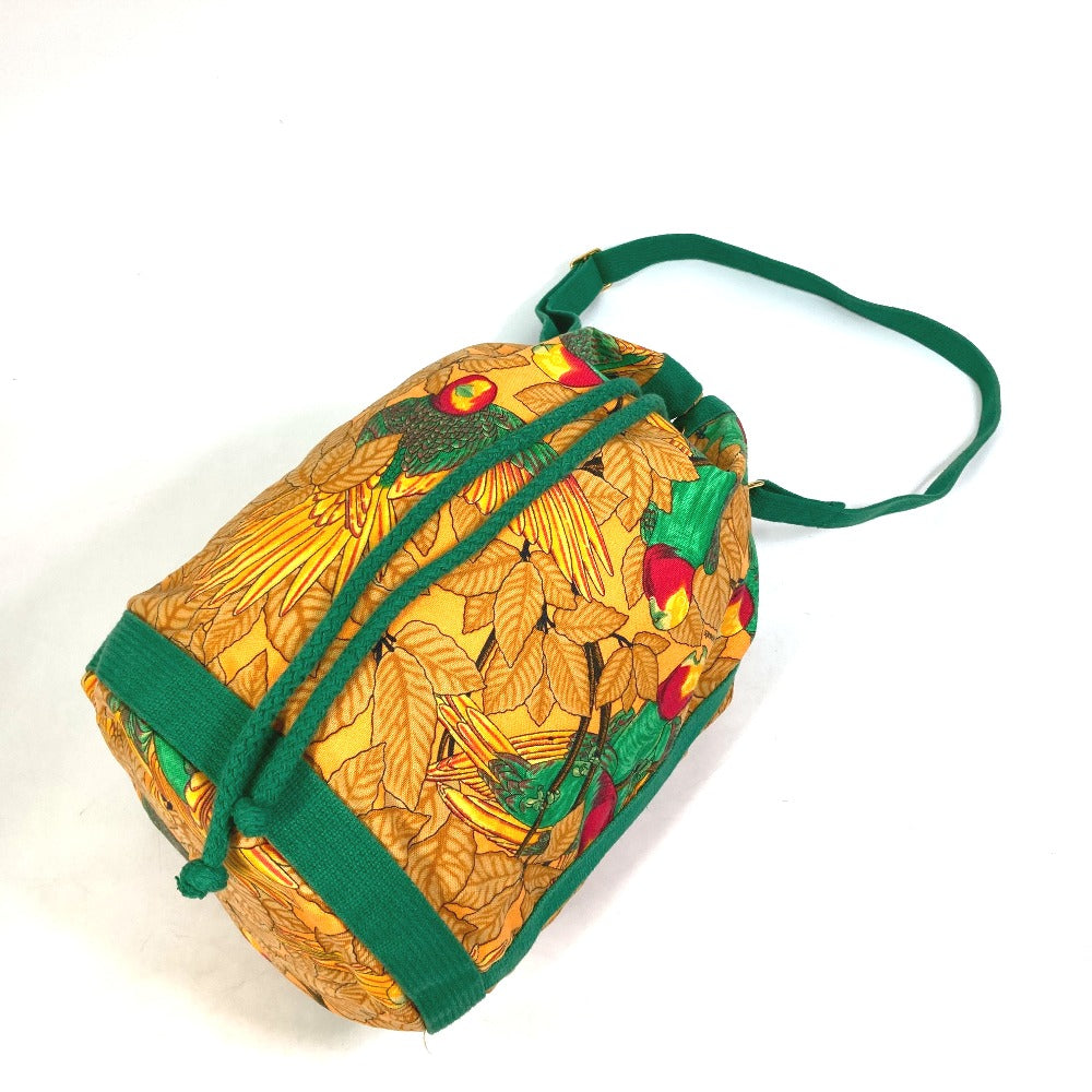 HERMES Shoulder Bag cotton Orange one belt Flower Parrot Bird Pattern Purse Women  d