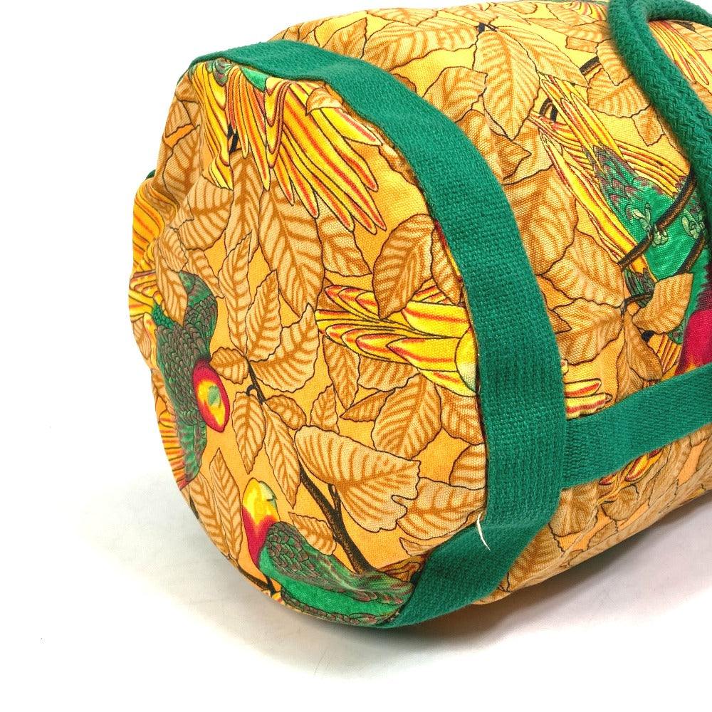 HERMES Shoulder Bag cotton Orange one belt Flower Parrot Bird Pattern Purse Women  d