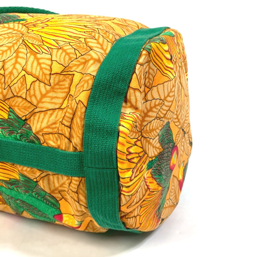 HERMES Shoulder Bag cotton Orange one belt Flower Parrot Bird Pattern Purse Women  d