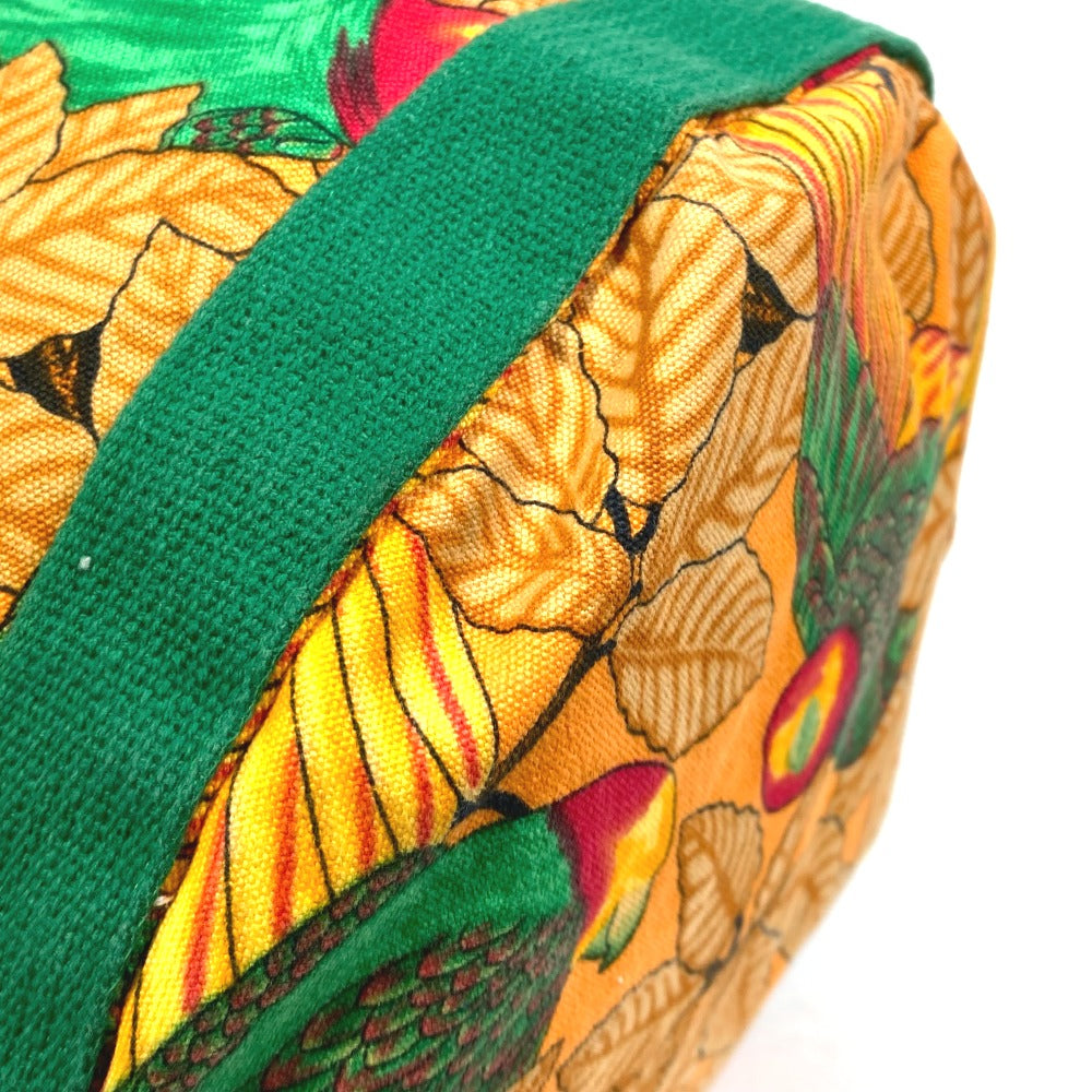 HERMES Shoulder Bag cotton Orange one belt Flower Parrot Bird Pattern Purse Women  d