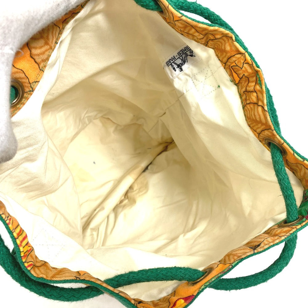 HERMES Shoulder Bag cotton Orange one belt Flower Parrot Bird Pattern Purse Women  d