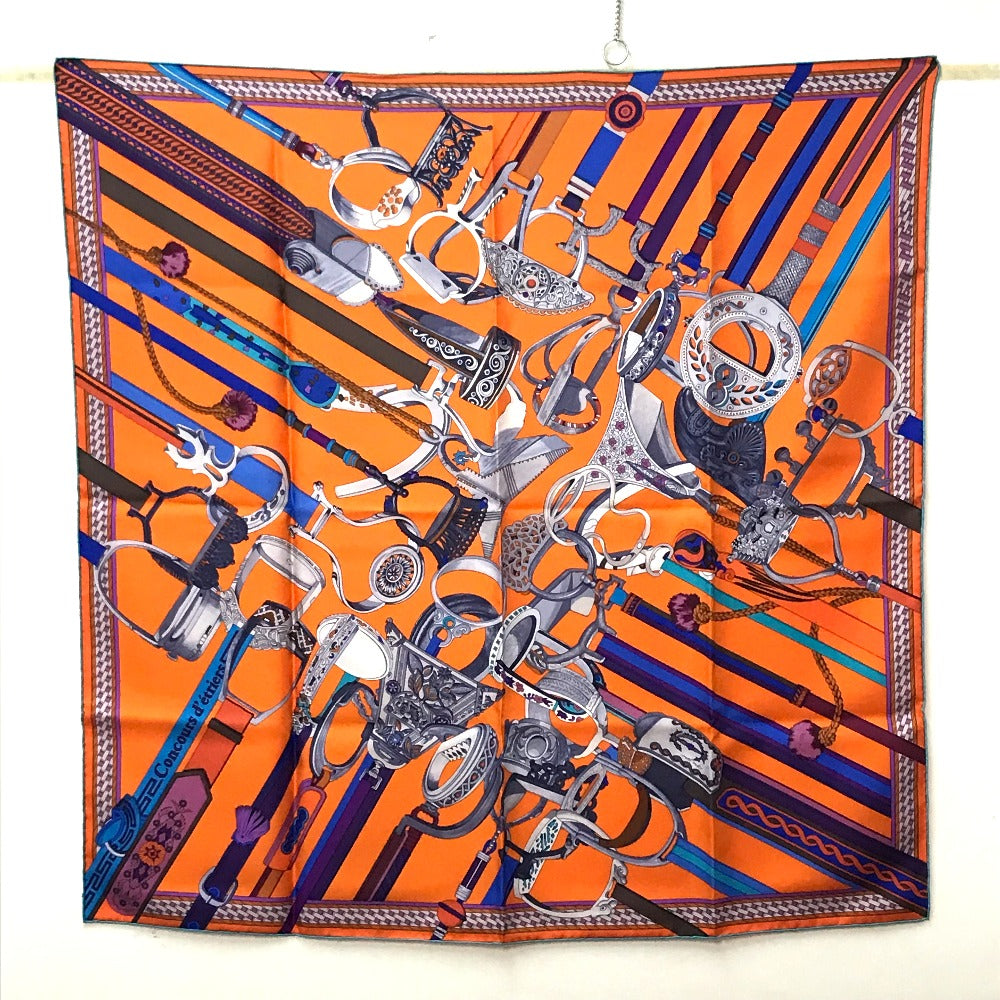 HERMES scarf silk orange x purple x blue Concours detriers Carre 90 Women  d