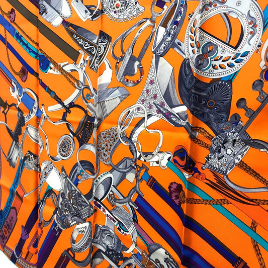 HERMES scarf silk orange x purple x blue Concours detriers Carre 90 Women  d