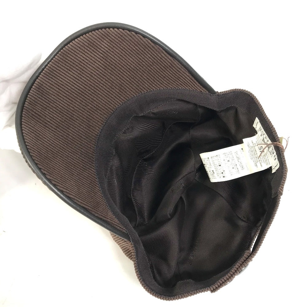 HERMES cap 072022N polyester Brown H logo Corduroy Women 57  d