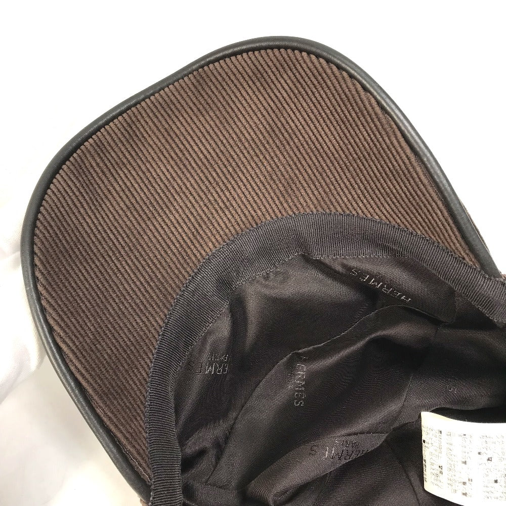 HERMES cap 072022N polyester Brown H logo Corduroy Women 57  d