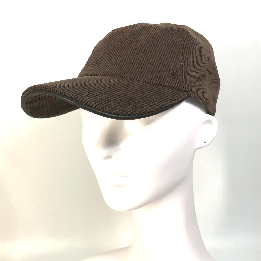 HERMES cap 072022N polyester Brown H logo Corduroy Women 57  d