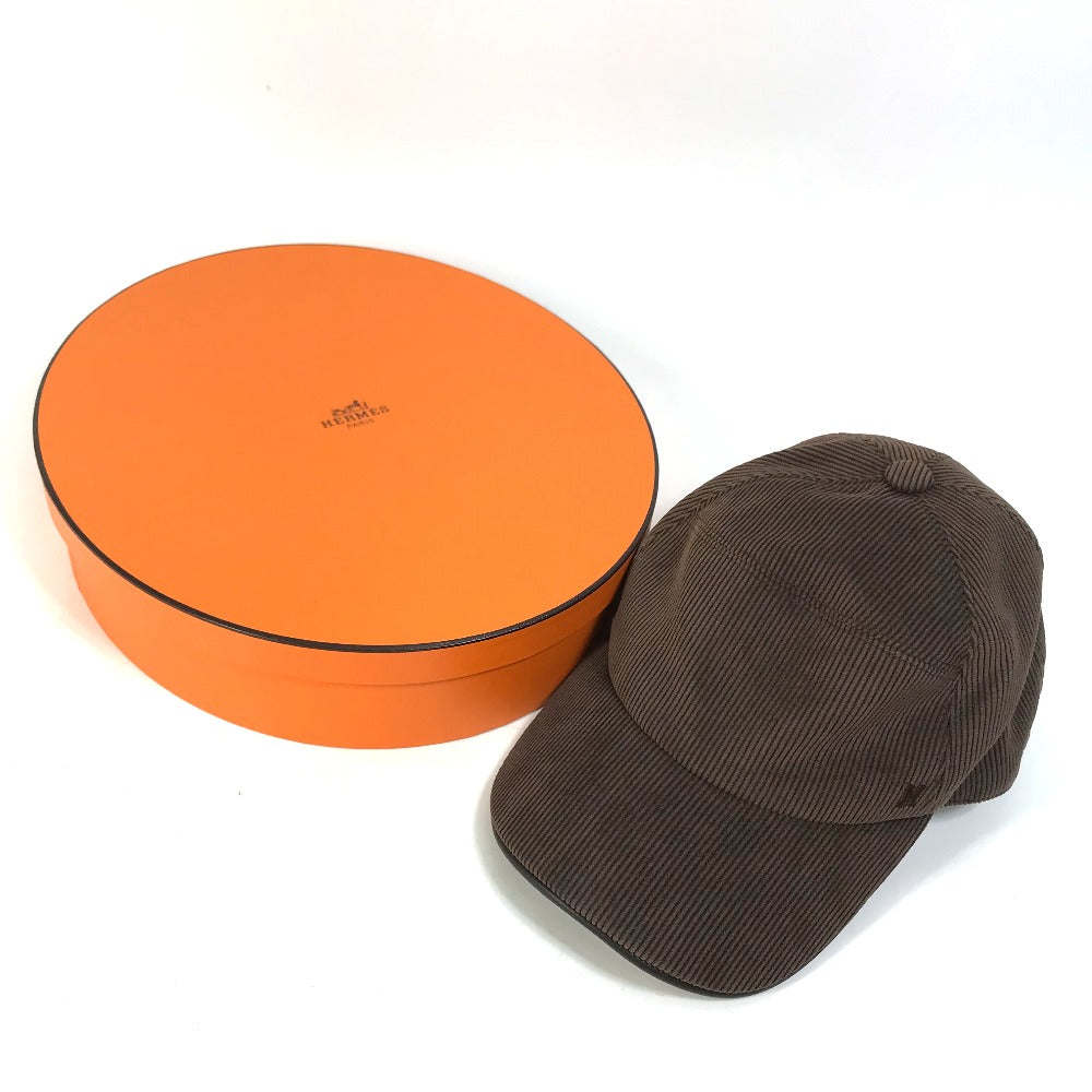 HERMES cap 072022N polyester Brown H logo Corduroy Women 57  d