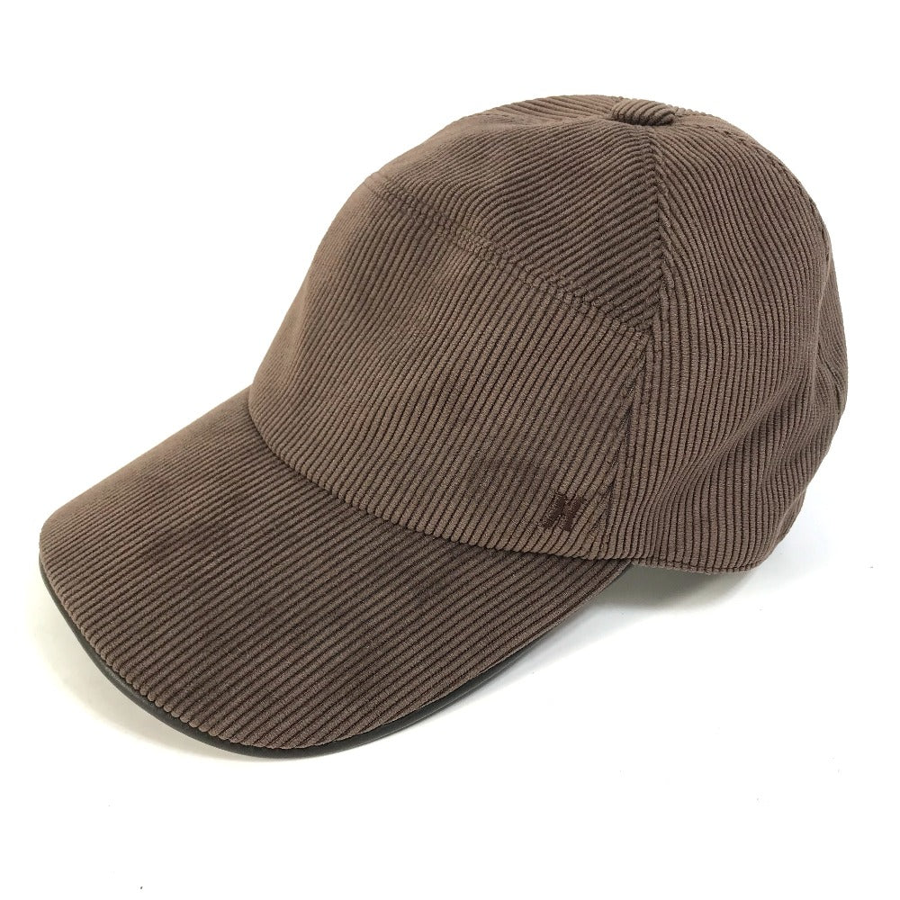 HERMES cap 072022N polyester Brown H logo Corduroy Women 57  d