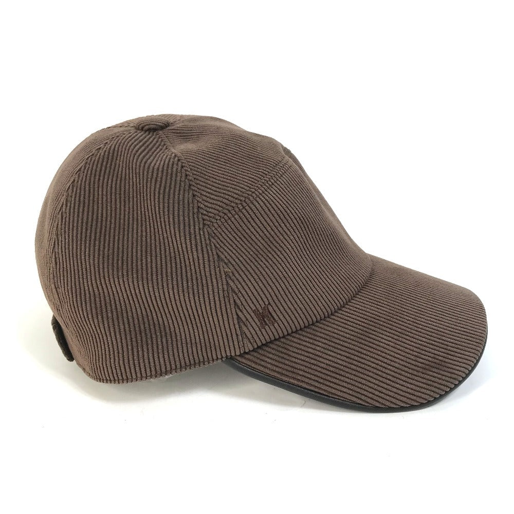 HERMES cap 072022N polyester Brown H logo Corduroy Women 57  d