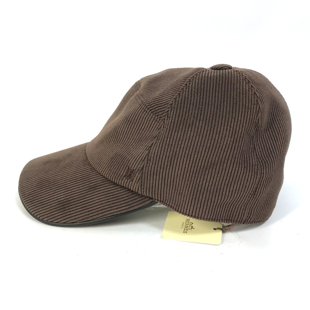 HERMES cap 072022N polyester Brown H logo Corduroy Women 57  d
