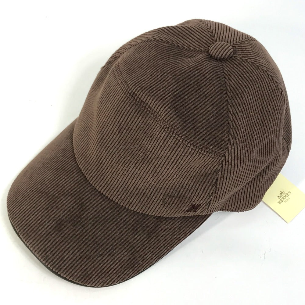 HERMES cap 072022N polyester Brown H logo Corduroy Women 57  d
