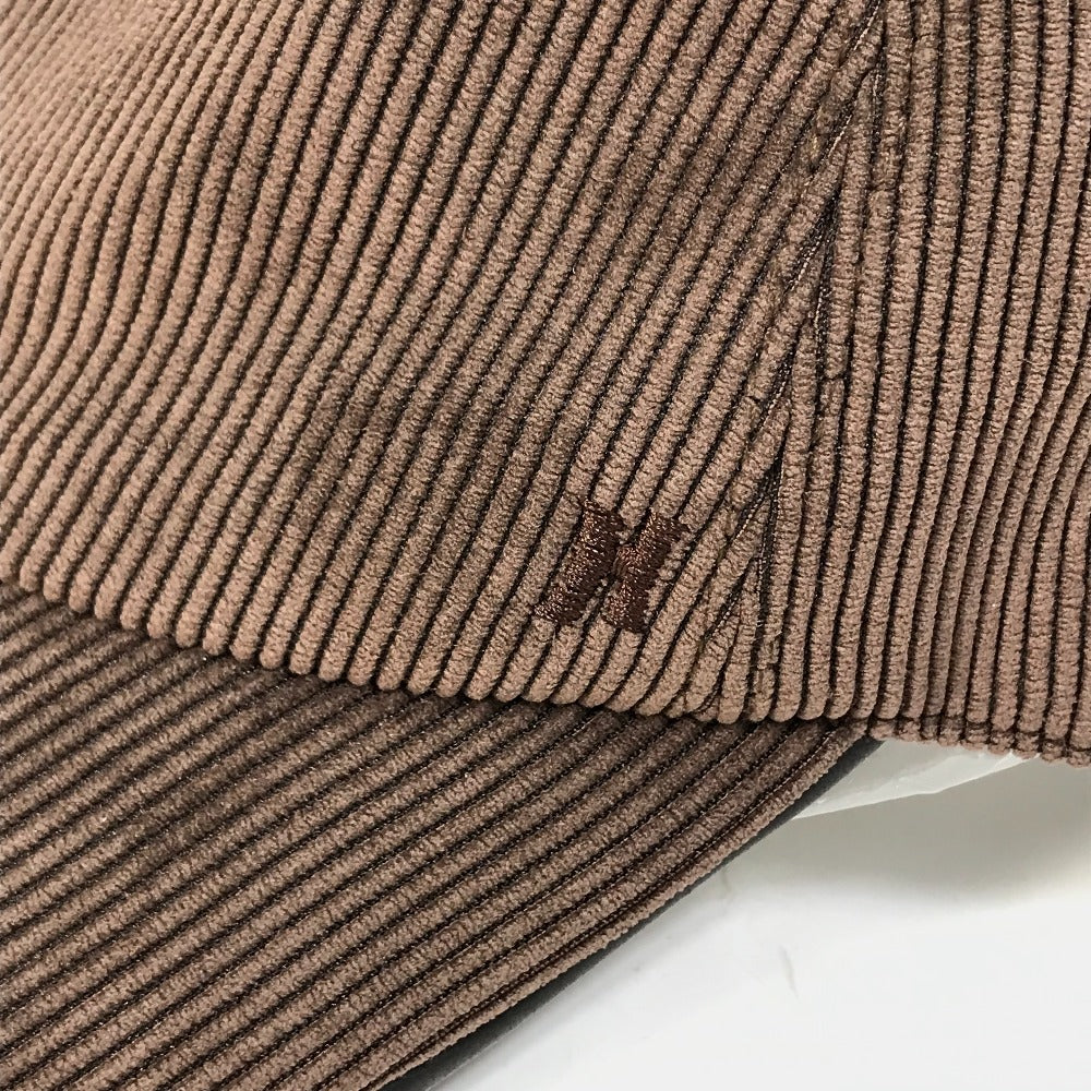HERMES cap 072022N polyester Brown H logo Corduroy Women 57  d